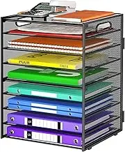 Cawukege 9 Tier Paper Organizer with Handle, Large Capacity Desk Organizer Mesh File Folder Letter Paper Tray Desktop Document Sorter for Classroom, School, and Office Accessories Organization- Black