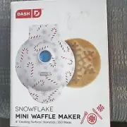 NEW DASH Snowflake Mini Waffle Maker Silver Non-Stick 4 in Surface NEW