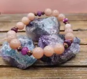 Sunstone, Sugilite, and Copper Beaded Bracelet