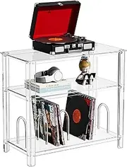 solaround Acrylic Record Player Stand, with Vinyl Storage, Turntable Stand, Vinyl Record Storage Table for Living Room, Office (Clear, 31.5'' x 15.7'' x 29'')