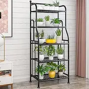 TIE-DailyNec 5 Tier Metal Plant Stand Iron Flower Pots Holder Storage Shelf, Planter Display Rack Indoor and Outdoor Multiple Shoe Organizer for Garden Balcony Living Room Kitchen Bathroom (Black)