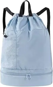 Generic Waterproof Drawstring Backpack Wet Dry Separation Bag Foldable Trip Bag (Blue)