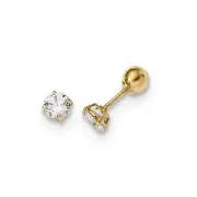 Madi K Kid's Earrings 14k Yellow Gold Reversible Ball and CZ, 4 mm