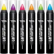 UV Blacklight Face and Body Paint Sticks - 6 Color Pack - Costume, Halloween and Club Makeup - Safe for all Skin Types - Easy On and Off - 3.9g - Includes Free UV Flashlight! - by