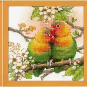 Lovebirds StitchCraft Kit - 7x7, 14 Count AIDA, 30 Colorful Threads for Creative