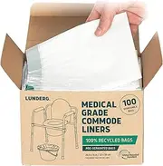 Lunderg Recycled Commode Liners - 100 Environment Friendly Portable Toilet Bags - Medical Grade Bedside Commode Liners Disposable - Universal Fit & Easy to Use - Absorbent Pads Not Included