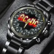 A.CDC Band Watch – Premium Black Steel Timepiece for Classic Rock Enthusiasts