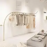 Creative Arc Shape Design Metal Wall Mounted Garment Rail for Boutiques Heavy Duty Clothes Display Rack Ideal for Retail Stores and Commercial Use Gold (450cm)