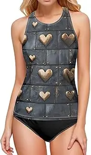 [AIXIWAWA] Metal Heart Women's Tankini Tops, Swimsuit Top for Beach Pool Vacation S