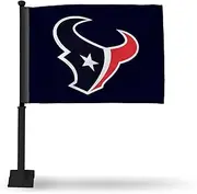 Rico Industries NFL Football Houston Texans Primary Logo Blue Double Sided Car Flag with Black Pole - 16" x 19" - Strong Pole that Hooks Onto Car/Truck/Automobile