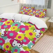 v981 Hello Kitty 3-Piece Twin Bed Set - Includes 1 Single Comforter And 2 Pillowcases Bedding - Fade Resistant Microfiber - Hello Kitty io981