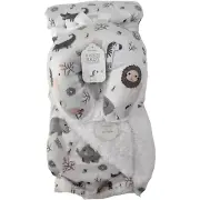 Sleep Tight White Safari Animals Plush Blanket Neck Pillow Set Sherpa Elephant