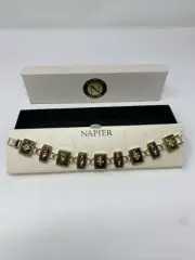 Gorgeous NAPIER Bracelet Enamel Crystals Cabochons Panel Chain Link Jewelry