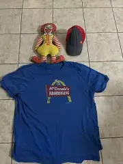 1974 Ronald McDonald Clown Flat Plush Toy Vintage Hats Shirts Bundle