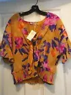 Ramy Brooks Womens Orange Silk Blend Peasant Blouse Size M New