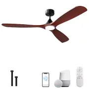 60 Inch Ceiling Fan with Lights, Solid Wood Blades Smart Ceiling Fan with Rem...