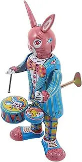 Totority Adorable Iron Rabbit Drummer Robot Toy Retro Musical Windup Toy Decorative for Home