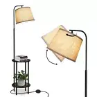 DEWENWILS Floor Lamp with Table Farmhouse Wooden End Side Table Floor Lamp