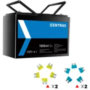 Gentrax 12V 100Ah Lithium Battery + 2* VoltX 5PC 15A Fuse 12V + 2* VoltX 5PC Rated 20A Fuse 12V