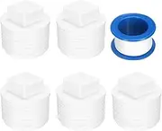uxcell 5Pcs 1 Inch PT Male Thread PVC Pipe Fitting Plug, Cleanout Plugs, Water Drain End Caps Coupling Adapter with Tape for Water Heater Supply Lines, Plumbing, White