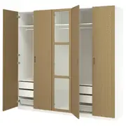 PAX / TONSTAD wardrobe combination, white/oak veneer glass, 250x60x236 cm