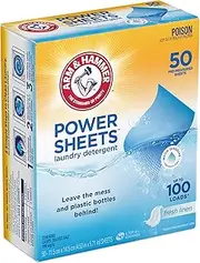 [Arm & Hammer] Power Sheets Laundry Detergent, Fresh Linen - 50 Pre-Measured Sheets, Deep Cleaning Formula, Quick Dissolve Technology, Zero Plastic Waste - Ideal for Eco-Friendly Everyday Laundry