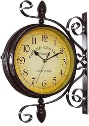 Outdoor Clocks for Patio Double Sided Wall Clock Station Clock Vintage Antique-Look Bracket Indoor Hanging Décor