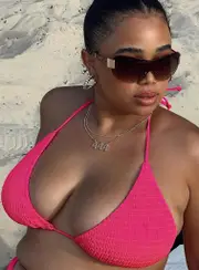 Blanca Triangle Shirred Bikini Top Hot Pink Curve