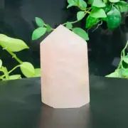 412g Natural Pink Quartz Crystal Obelisk Quartz Wand Point Tower Energy Healing