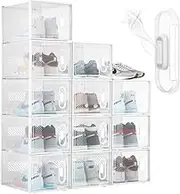 Luxsuite 12PCS Sneaker Display Case Clear Shoe Storage Box Transparent Plastic Shoe Boxes Stackable Shoe Container Organiser