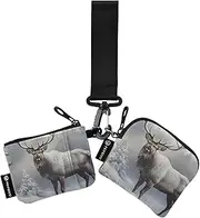 [XYMZR] Elk Snow Winter Closeup Mini Zip Around Wristlet keychain Wallet for Women Personalized Pattern Detachable Dual Pouch Wristlet Portable Wallet Phone Coin Purse, Multi-colored, One Size
