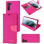 Goospery Canvas Samsung Galaxy S21+ / S21 Plus Wallet Leather Case Denim Stand Flip Fabric Pouch Credit Card Slots Cover - Hot Pink