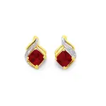 9ct Gold, Garnet & Diamond Cushion Cut Swirl Stud Earrings in Red