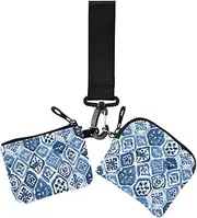 [GuoChe] Dual Wristlet Wallets for Women Tie Dye Blue Watercolor Slim Detachable Women's Money Organizers with Zipper Pocket for Ladies Girls 2 Pcs, tie dye blue watercolor, 4.13" x 3.51" & 4.13" x 4.13",