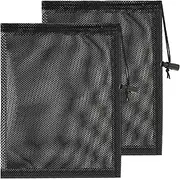Mellbree Pond Pump Filter Bags, 2Pack 12"x 16" Upgraded Pump Barrier Bags with Drawstring Fountain Pump Mesh Bags for Outdoor Pond Filters Black Media Bags Windmill Water Pump Parts