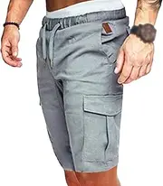 [Maiyifu-GJ] Men's Elastic Waist Multi Pockets Shorts Lightweight Military Cargo Short Pants Drawstring Relaxed Fit Army Short