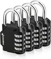 Fosmon Combination Lock (4 Pack) 4 Digit Combination Padlock with Alloy Body for School, Gym Locker, Gate, Bike Lock, Hasp and Storage - Black