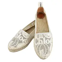 在飛比找momo購物網優惠-【Chloe’ 蔻依】WOODY麻棉底蕾絲設計平底鞋(米)