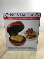 Mini Heart Shaped Waffle Maker - 5" Red Nostalgia Brand New