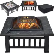 Multifunctional Fire Pit Table 32in Square Metal Firepit Stove Backyard New