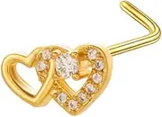 [Niaspi] 20G Double Heart L-Shaped Nose Rings for Women 316L Surgical Steel CZ Love Heart Nose Studs Rings Dainty L Bend Nose Nostril Piercing Jewelry