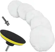 7 Pcs Wool Polishing Buffing Pads Kit 3 inch Polishing Wheel Discs with Hook & Loop Back Pad and M10 Drill Adapter, Drill Buffer Attachment for Auto Car Household Furniture Polishing Waxing Cleaning