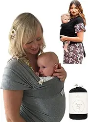 [DaisyGro] Certified Organic Baby Wrap Carrier, GOTS Organic, Small/Medium or Plus Size, Black or Grey, CPSC Safety Tested