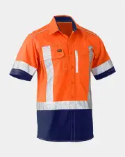 Bisley Flex &amp; Move™ Two Tone Hi Vis Short Sleeve Stretch Utility Shirt