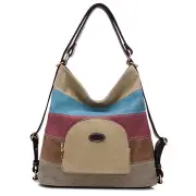 Women Canvas Stripe Shoulder Bags Casual Capcity Multifunction Students School Backpack