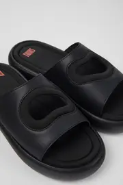 Twins Black Leather/Textile Slide for Men