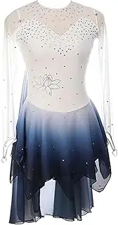 [Zagitova] Ice Figure Skating Dress for Girls Gradient Women Patchwork Competition Dance Outfit with Shiny Rhinestone