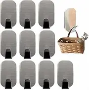 Castaic 10 Pacs Heavy Duty Adhesive Hooks,Stainless Steel Sticky Hooks for Hanging Bathroom Kitchen Home,Traceless,Nail-Free (Silver 10)