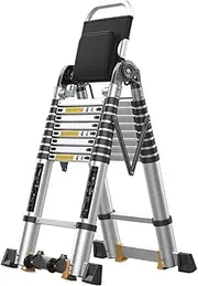 Telescoping Ladder Mult-Purpose Telescopic Ladder with Tool Table and Wheels 3.4M/4.2M, Folding Aluminium Extension Straight Ladder, Household Garden Building Safety Step Ladder (S