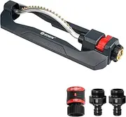 Eden 96217 Turbo Oscillating Sprinkler, Covers Up to 3,700 sq. ft., 18 Brass Nozzles, Sturdy Weighted Base, Adjustable Range, Quick Connect Bundle, Black, Red, Silver
